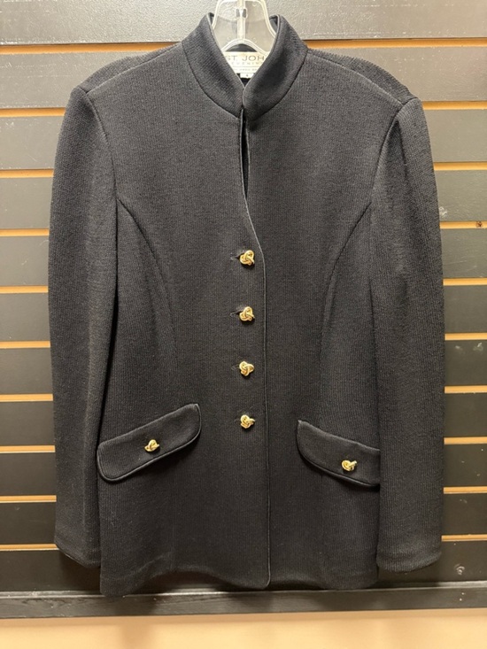 St. John Jackets & Blazers - St John Evening Black Knit Jacket Gold Rhinestone Knot Buttons Hook Closure Sz 4